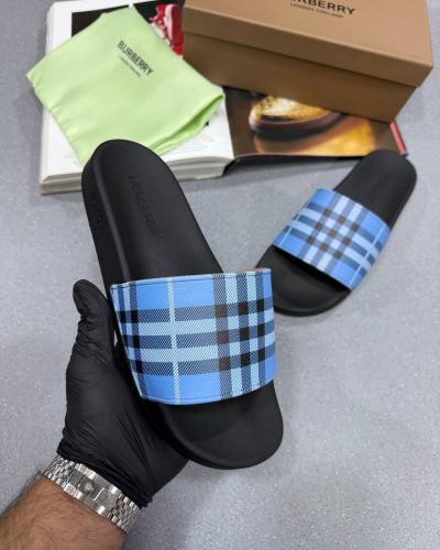 Burberry Checked 1:1 Quality Sliders for Men – Blue