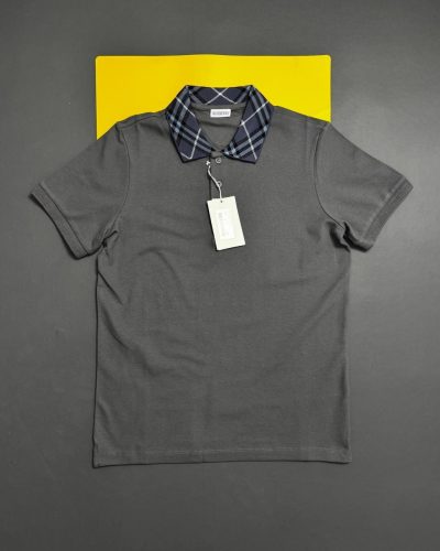 Burberry Checked-Collar Cotton Polo Shirt for Men – grey