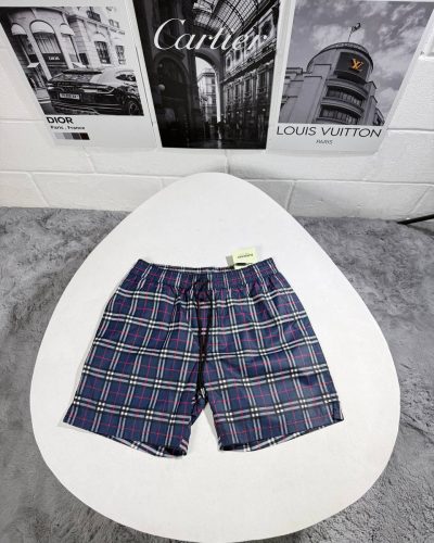 Burberry Checked Drawcord Shorts for Men – Blue