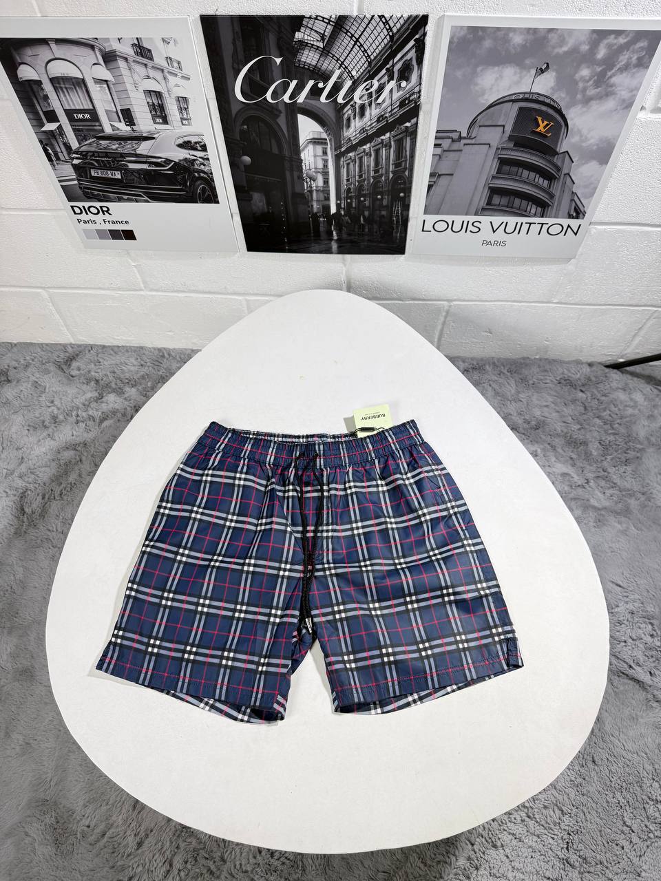 Burberry Checked Drawcord Shorts for Men – Blue