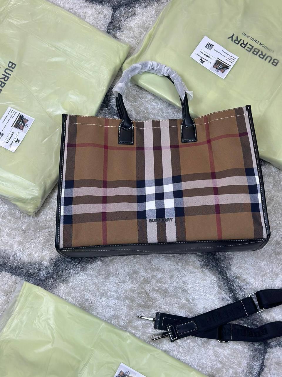 Burberry Denny Check Tote Messenger Bag