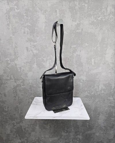 Burberry Men's Black Leather Check Messenger Bag