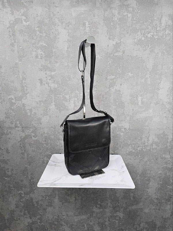 Burberry Men's Black Leather Check Messenger Bag