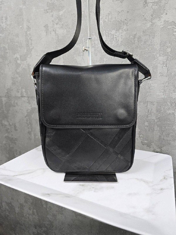 Burberry Men's Black Leather Check Messenger Bag - Image 2