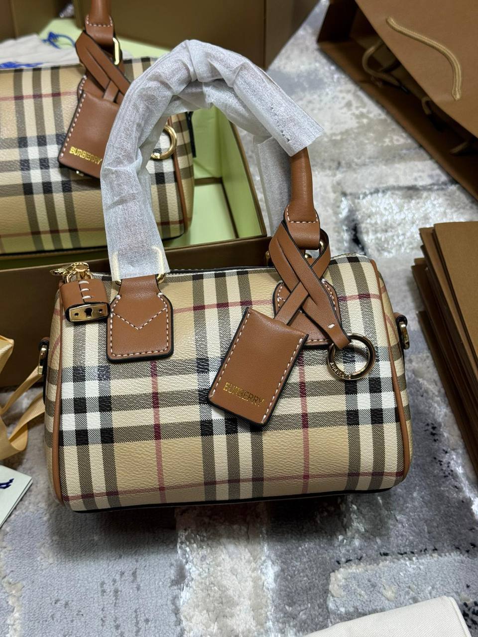 Burberry Mini Check Messenger Bag – Beige - Image 3