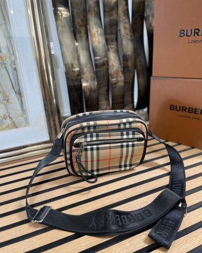 Burberry Vintage Check & Leather Crossbody Bag – Beige