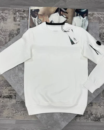C.P. Company Diagonal Fleece Lens Crew Clone Quailty Jumper white
