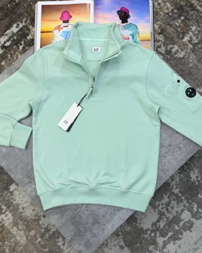 C.P. Company Diagonal Raised Fleece AAA Quality Lens Quarter-Zip Sweatshirt green C.P. Company Diagonal Raised Fleece AAA Quality Lens Quarter-Zip Sweatshirt green