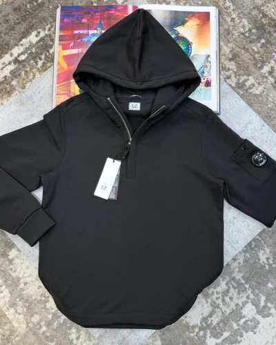 C.P. Company Diagonal Raised Fleece Quarter-Zip Hoodie black C.P. Company Diagonal Raised Fleece Quarter-Zip Hoodie black