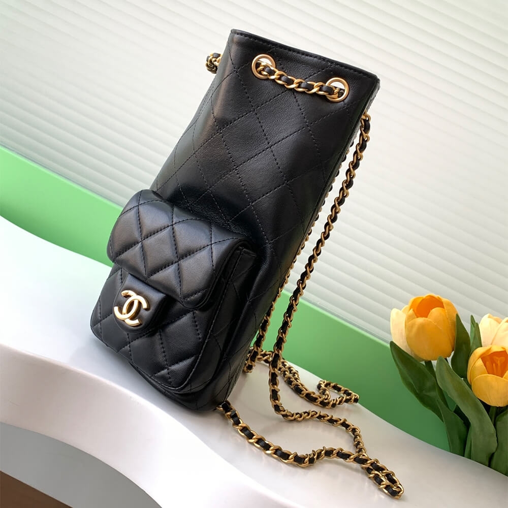 Chanel Black Luxury Fake Backpack in Shiny Lambskin - Image 2