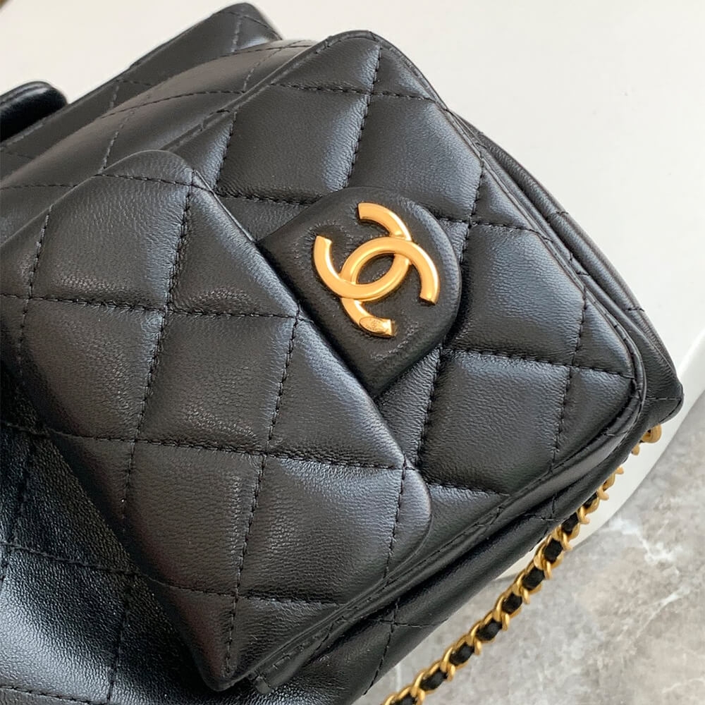 Chanel Black Luxury Fake Backpack in Shiny Lambskin - Image 5