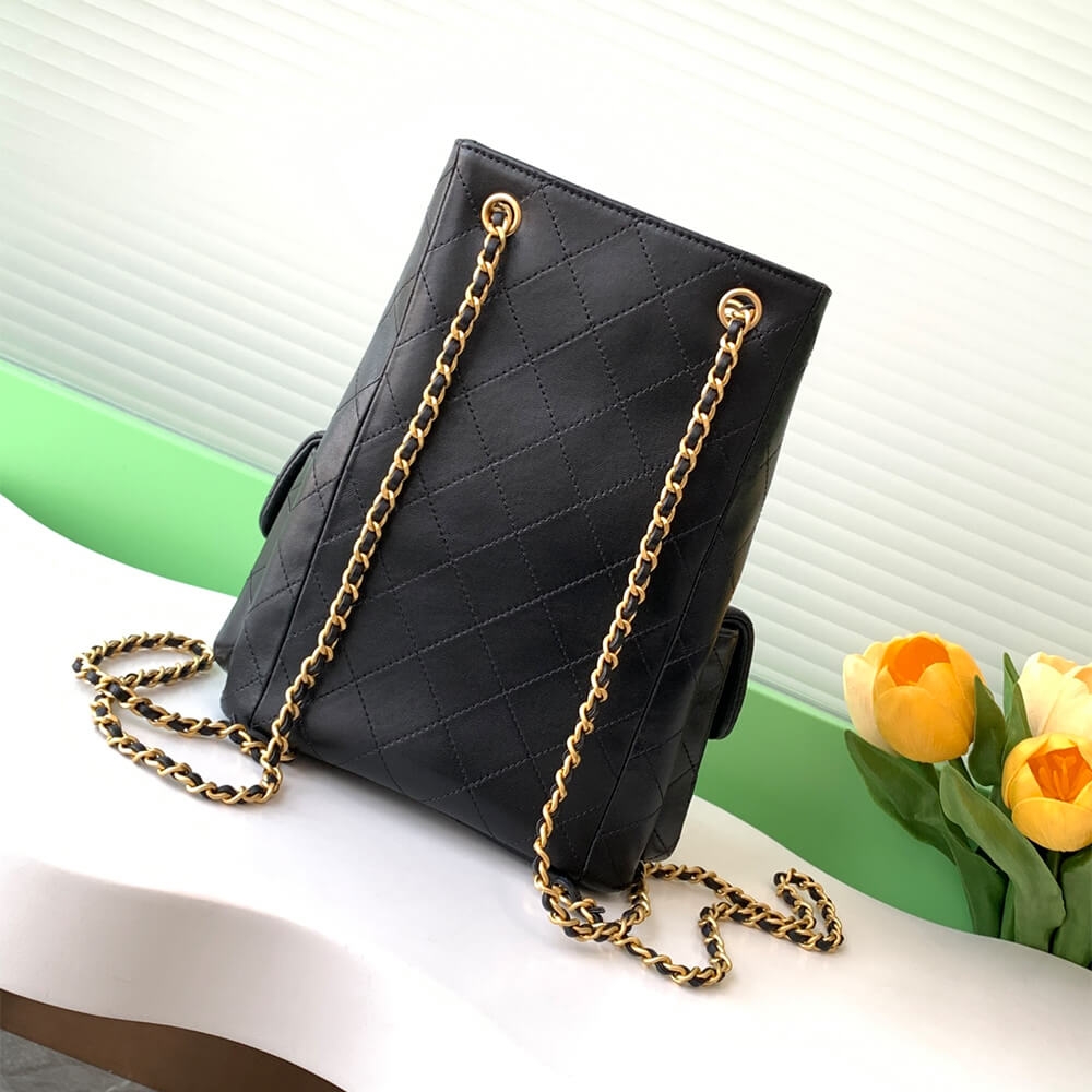 Chanel Black Luxury Fake Backpack in Shiny Lambskin - Image 3