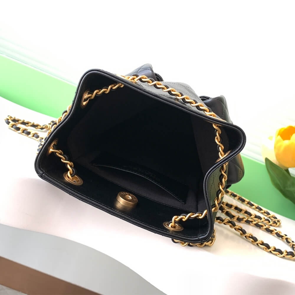Chanel Black Luxury Fake Backpack in Shiny Lambskin - Image 4