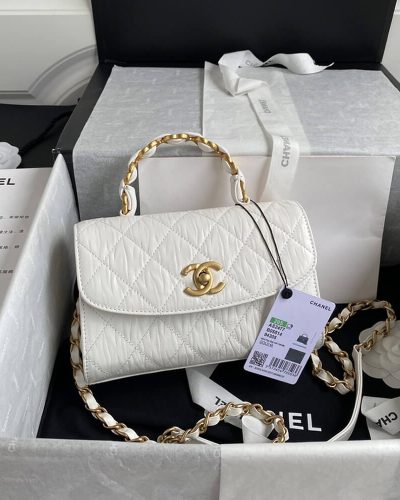 Chanel Mini 1:1 Replica Flap Bag with Top Handle AS2477 – White