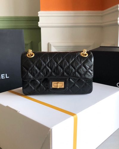 Chanel Mini 2.55 Handbag in First Copy Black Aged Calfskin