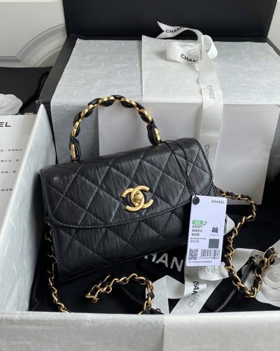 Chanel Mini Flap 1:1 Mirror Quality Bag with Top Handle – Black