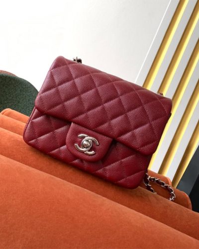 Chanel Mini Flap Super Clone Quality Bag in Claret Grained Calfskin