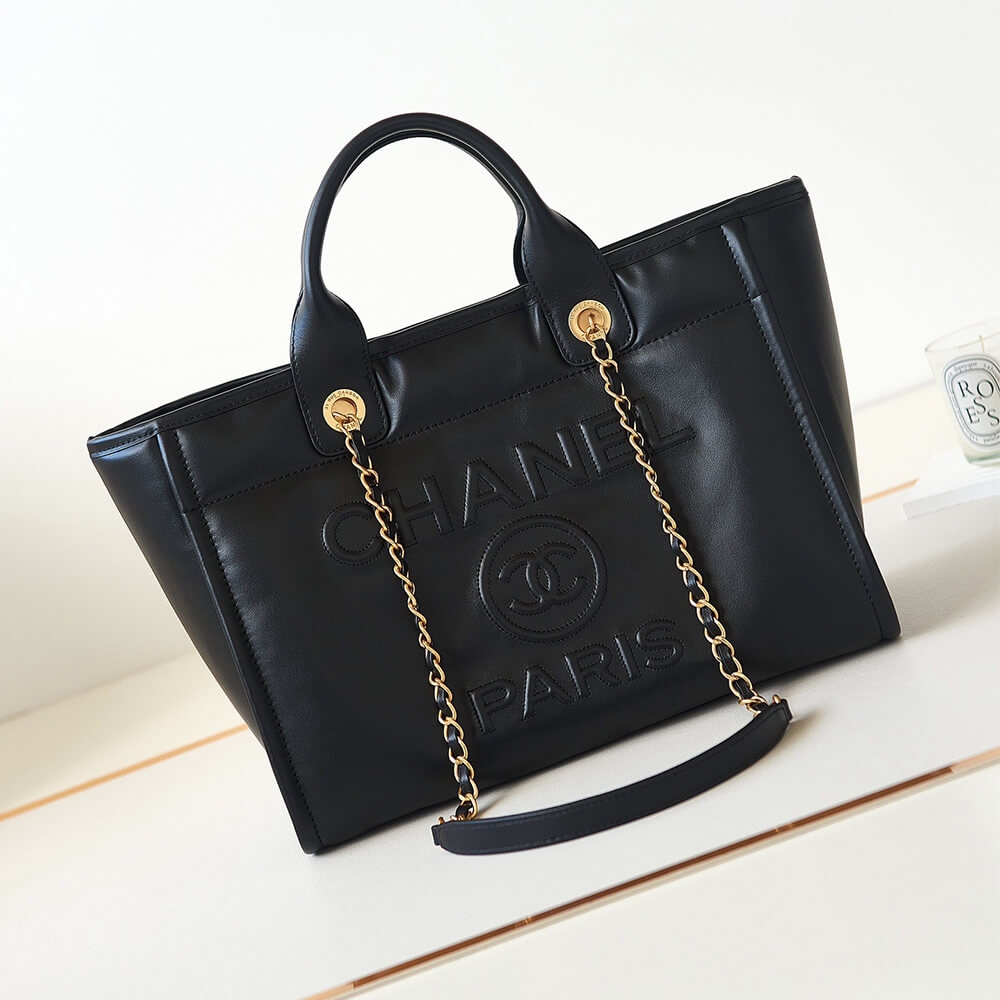 Chanel Small Tote 1:1 Replica Bag in Black Calfskin