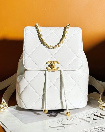 Chanel White Mini Fake Designer Backpack in Lambskin