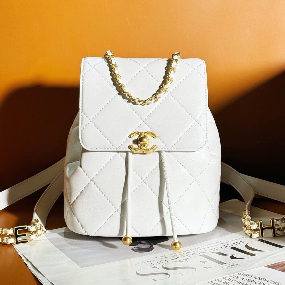 Chanel White Mini Fake Designer Backpack in Lambskin