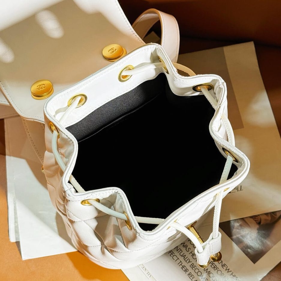 Chanel White Mini Fake Designer Backpack in Lambskin - Image 5