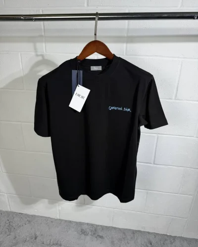 Christian Dior Blue Embroidery Logo Couture T-Shirt black