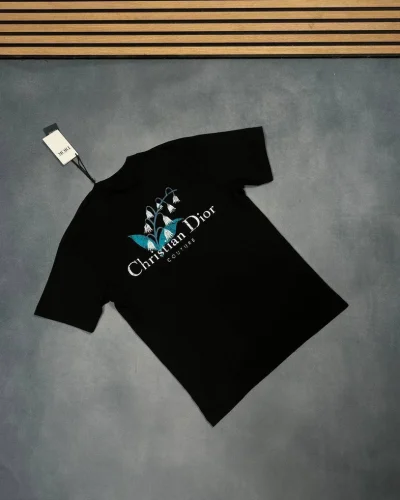 Christian Dior Clone Quailty Couture Lily of the Valley Cotton T-Shirt black