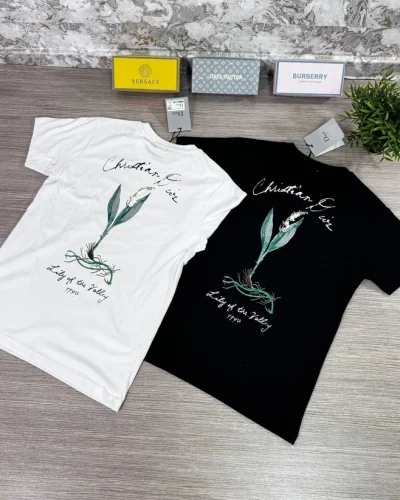 Christian Dior Luxury Replica Lily of the Valley T-Shirt black and white