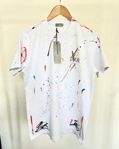 Christian Dior Splash Ink Logo Embroidery T-Shirt Super Clone Quailty