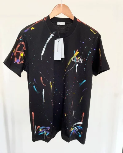 Christian Dior Splash Ink Logo Embroidery T-Shirt Super Clone Quailty black Christian Dior Splash Ink Logo Embroidery T-Shirt Super Clone Quailty black