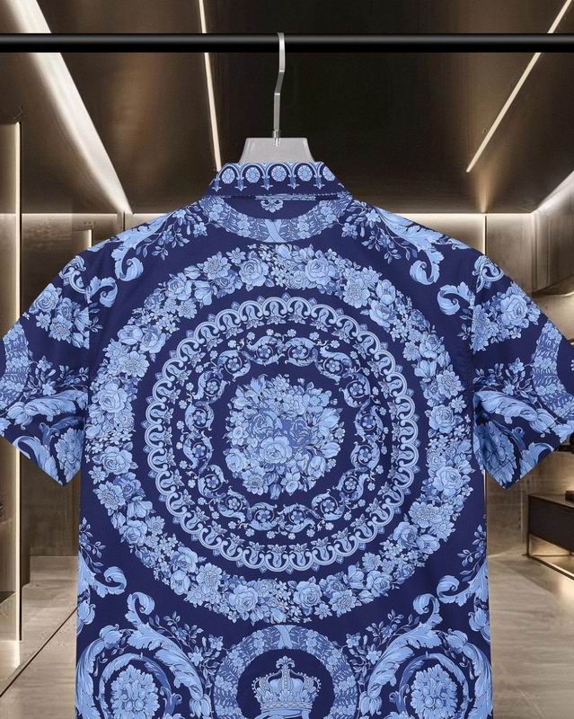 Close back view of Versace shirt with round flower and crown print