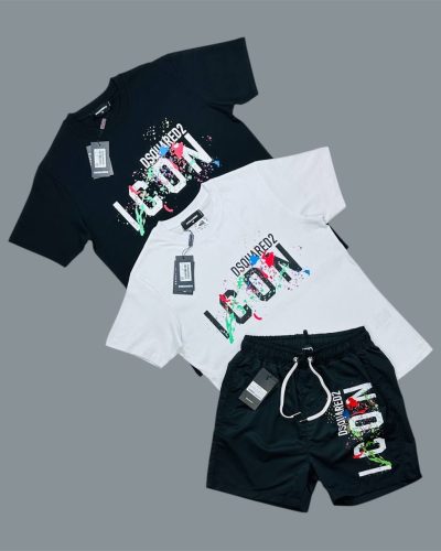 DSQUARED2 Icon Splatter Replica T-Shirt and Shorts Set – 2 Colours