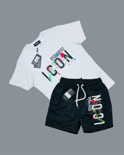 DSQUARED2 Icon Splatter Replica T-Shirt and Shorts Set – 2 Colours