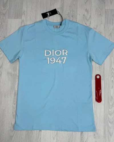 Dior 1947 Logo Embroidered Relaxed-Fit T-Shirt AAA Quailty blue