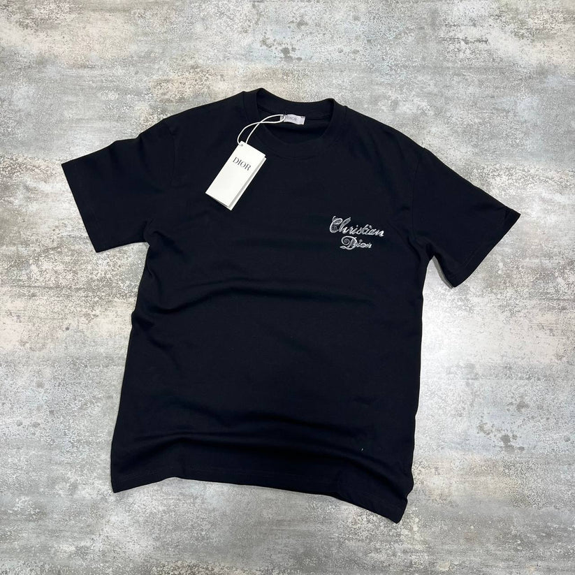 Dior 1947 Luxury Replica Script Embroidery Relaxed-Fit T-Shirt black