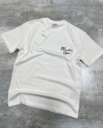 Dior 1947 Luxury Replica Script Embroidery Relaxed-Fit T-Shirt white