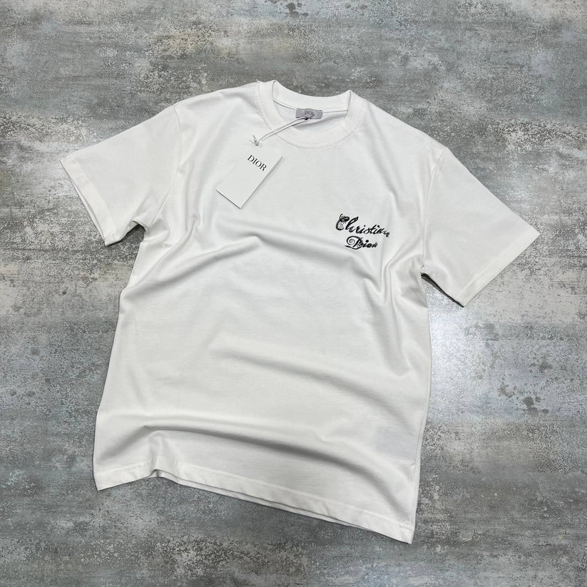Dior 1947 Luxury Replica Script Embroidery Relaxed-Fit T-Shirt white