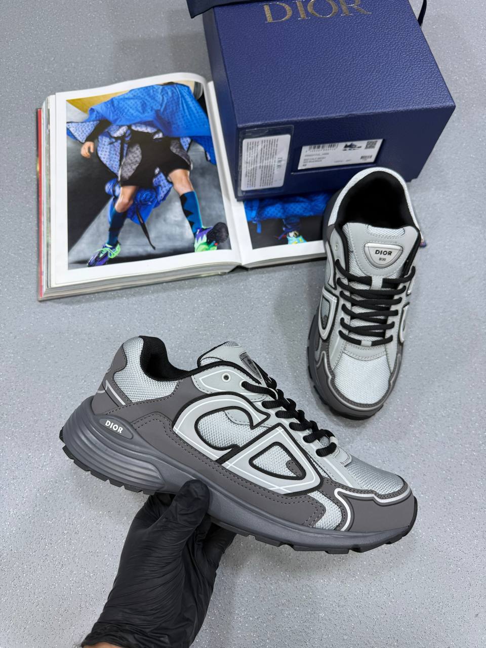 Dior B30 Countdown 1:1 Replica Trainers for Men – Grey Mesh & Anthracite