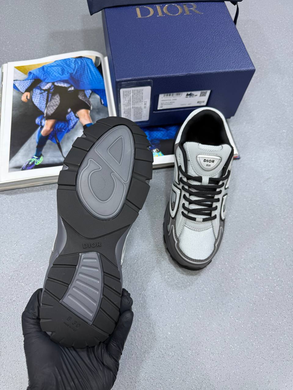 Dior B30 Countdown 1:1 Replica Trainers for Men – Grey Mesh & Anthracite - Image 2