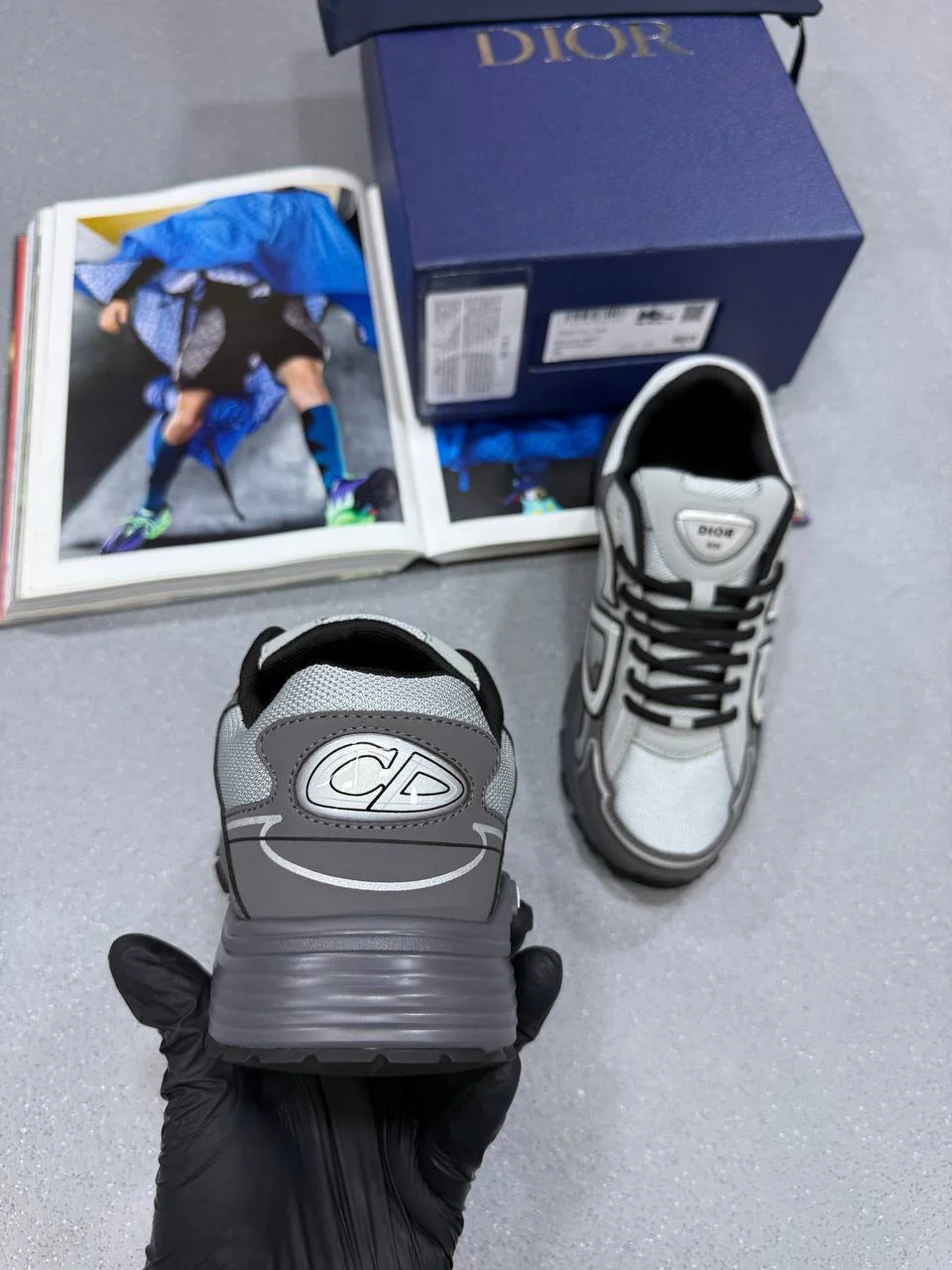 Dior B30 Countdown 1:1 Replica Trainers for Men – Grey Mesh & Anthracite - Image 3