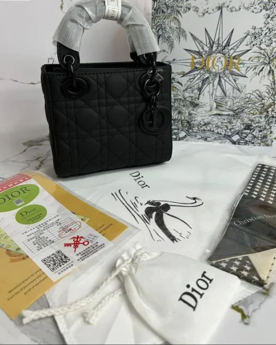 Dior Super Clone Quailty Ultramatte Black Champagne Bag