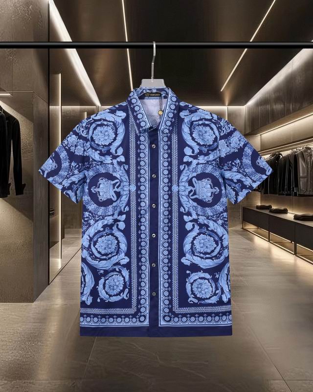 Fake Versace baroque print shirt for men in navy blue front view