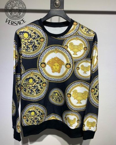 Fake Versace sweatshirt for men in black with all over gold medallion print