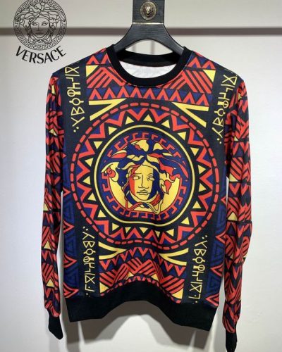 Fake Versace tribal print sweatshirt for men with big Medusa head front view