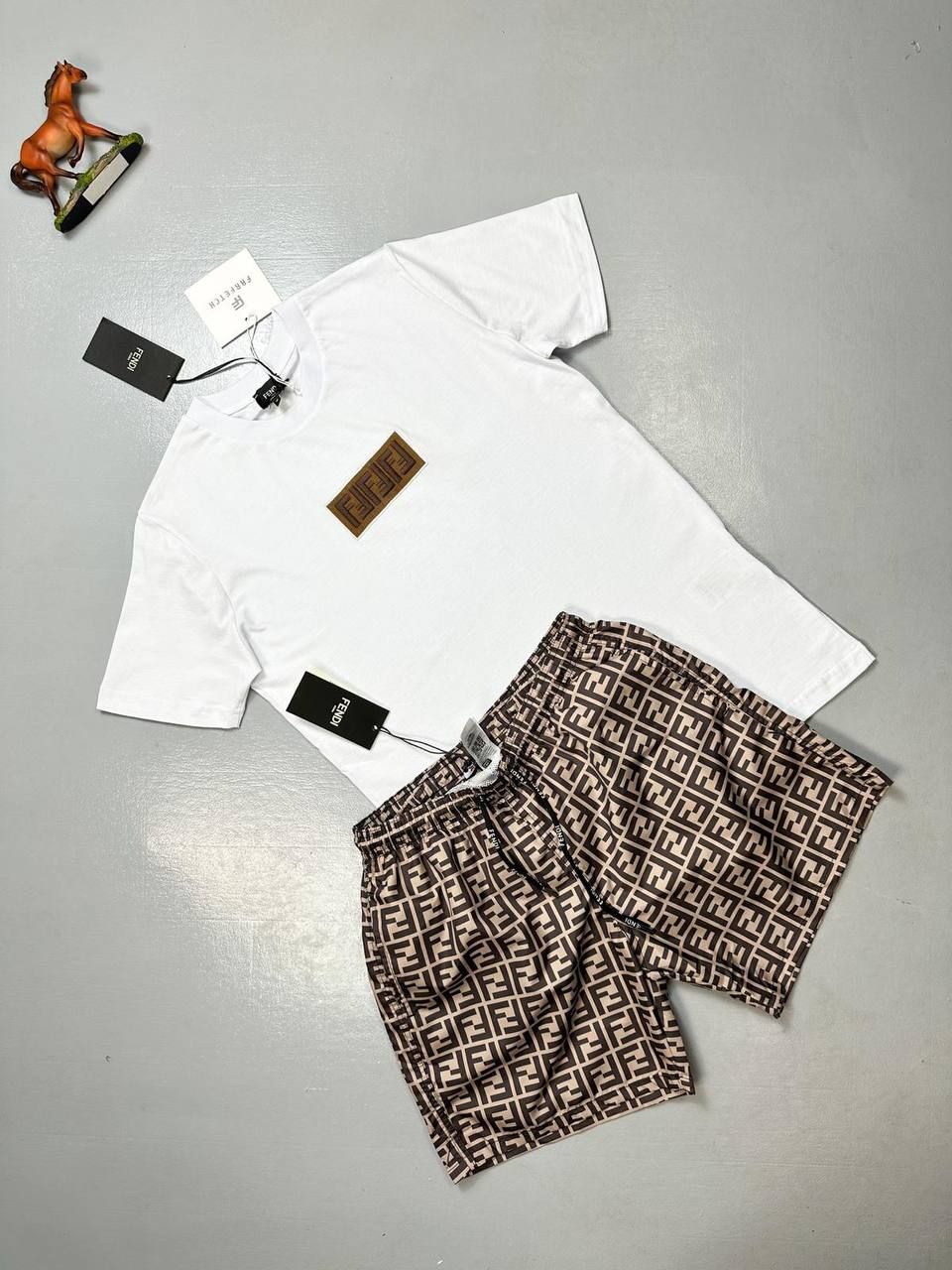 Fendi F Logo Patch Reps AAA Quality T-Shirt and Shorts Set – Multiple Colours - Image 2