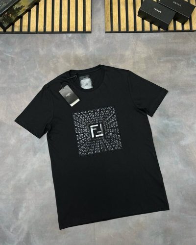 Fendi FF Logo First Copy T-Shirt and Swim Shorts Set – Black