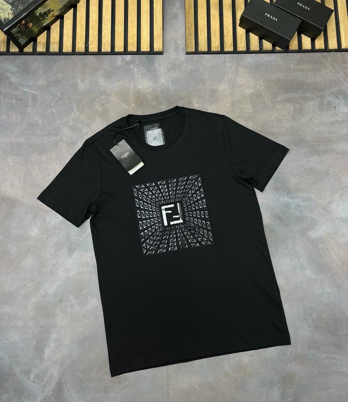 Fendi FF Logo First Copy T-Shirt and Swim Shorts Set – Black