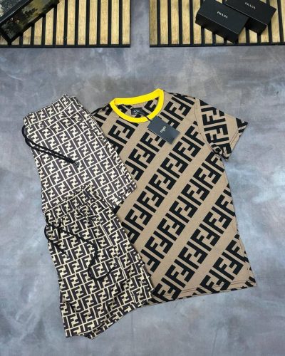 Fendi FF Logo Printed Replica 1:1 T-Shirt and Shorts Set – 2 Shorts Colours