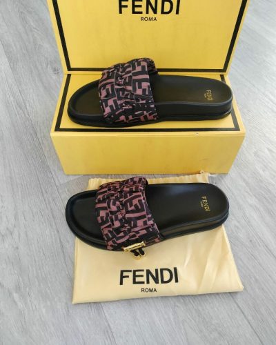 Fendi Feel Brown Satin Premium Quality Sliders for Women