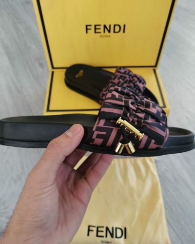 Fendi Feel Brown Satin Premium Quality Sliders for Women2